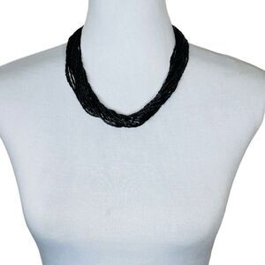 Black Beaded Multi-strand Necklace